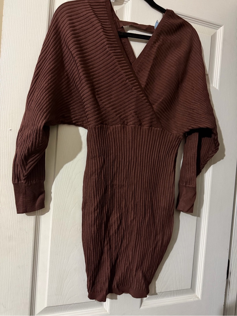 Love Tree Ribbed Wrap-Style Sweater Dress in Dusty Rose